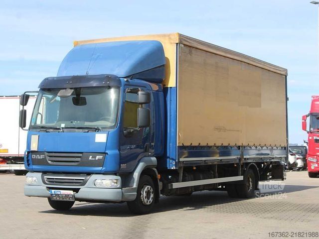 Nákladné auto s plochou korbou a plachtou DAF FA LF45, EURO 5, SIDEWALLS, TAIL LIFT