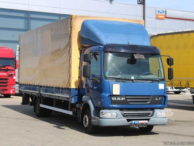 Nákladné auto s plochou korbou a plachtou DAF FA LF45, EURO 5, SIDEWALLS, TAIL LIFT