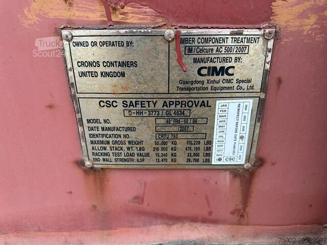 Contentores planos CIMC 40FT FLATRACK FLUSH FOLDING / CSC-test: 12/2027...