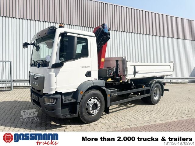Autocarro ribaltabile MAN TGM 18.320 4x2, Kran HMF 1320 K3, Funk