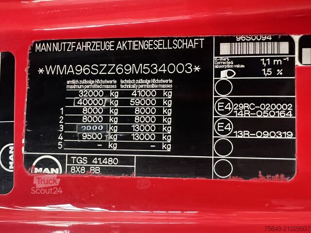 Speciale doeleinden vrachtwagen MAN TGS 41.480 8X8 BB TGS 41.480 8X8 BB, Bender Stahlmulde ca. 18m³, hydr. Heckklappe