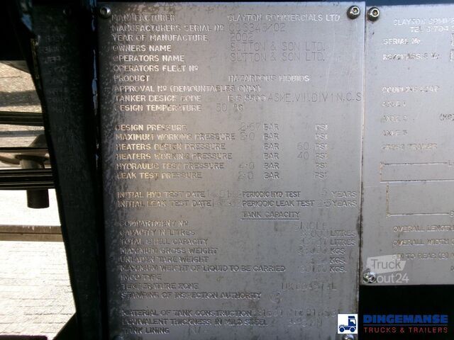 Rezervoar Clayton Chemical tank inox 33 m3 / 1 comp + pump