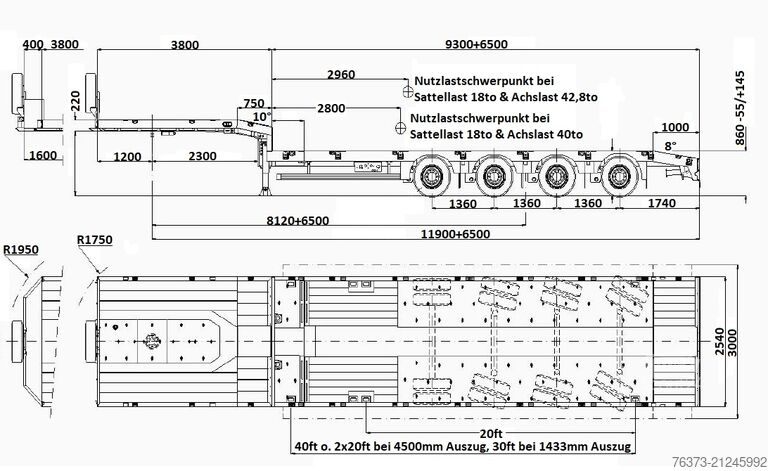 Semirimorchio ribassato MAX Trailer 4-Achs-Tele-Semi-zwangsgelenkt