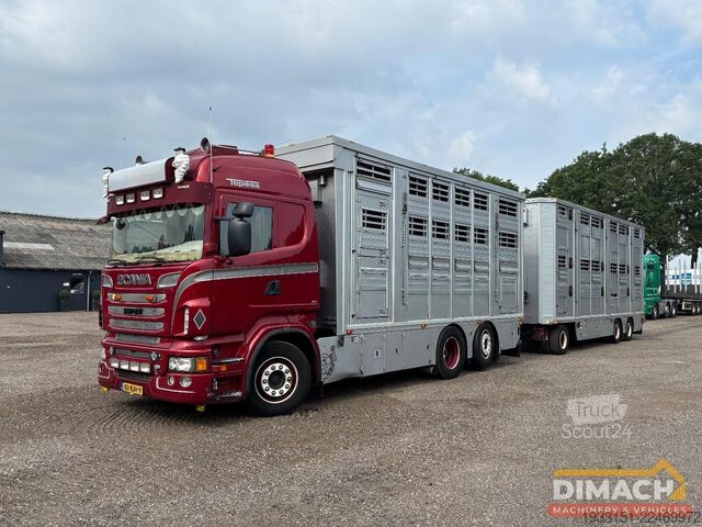 Transport de bétail Scania R500 6X2 V8 - vol lucht - 6x2*4 veewagen - 3 vl...