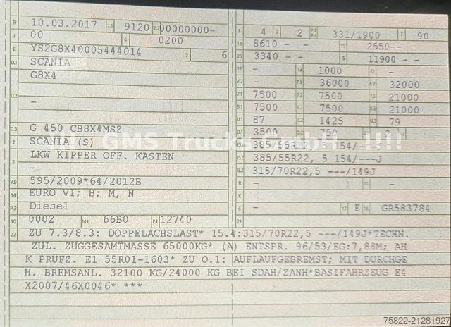 Autocarro ribaltabile SCANIA G450 / ISO Thermo Mulde / 8X4 / Opti Cruise