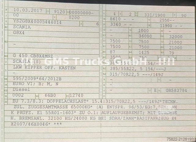 Autocarro ribaltabile SCANIA G450 / ISO Thermo Mulde / 8X4 / Opti Cruise