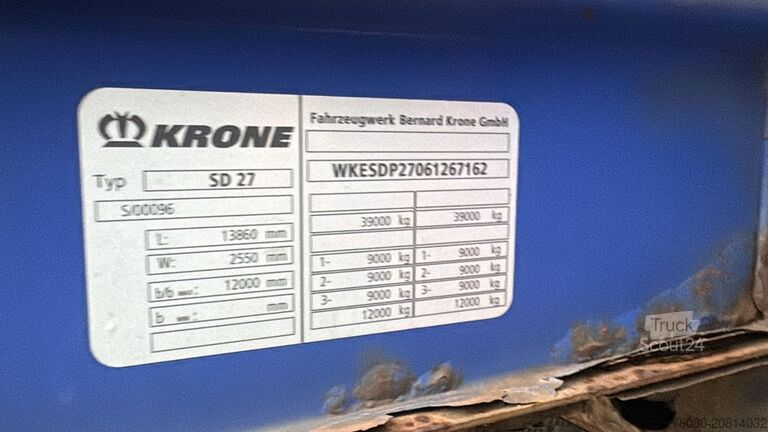 Přívěs na plošinu Krone SDP27 (BELGIAN TRAILER / DRUM BRAKES / FREINS T...
