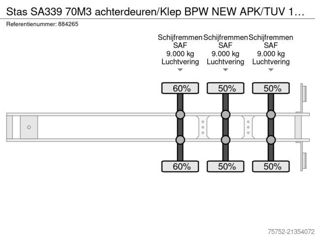 Самосвал Stas SA339 70M3 achterdeuren/Klep BPW NEW APK/TUV 15...