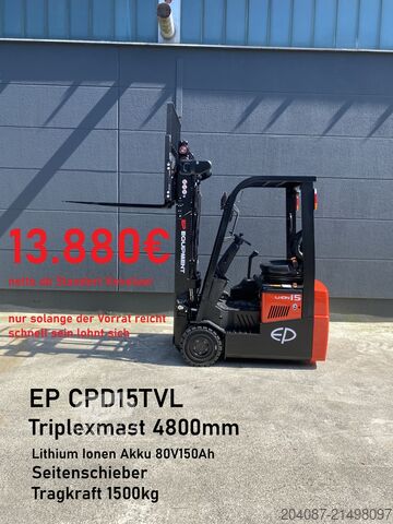 Lithium-ion heftruck Triplex 4800 mm EP Equipment CPD15TVL