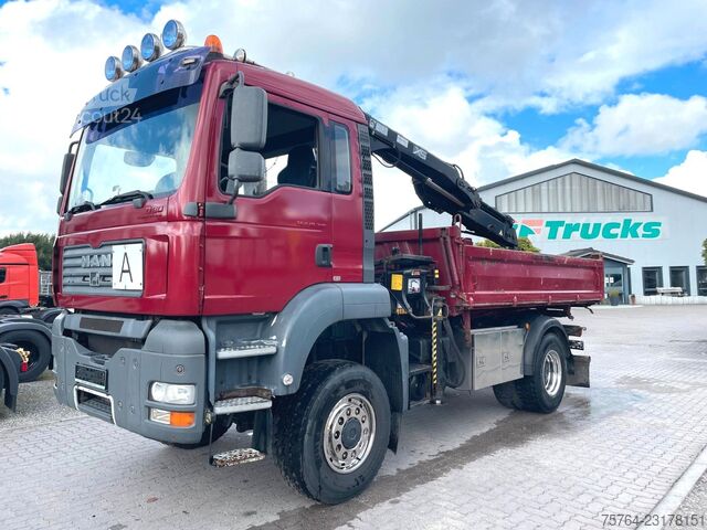 Camión volquete trilateral MAN TGA 18.310/HIAB 111 HIDUO/Funk/Meiller/4x4