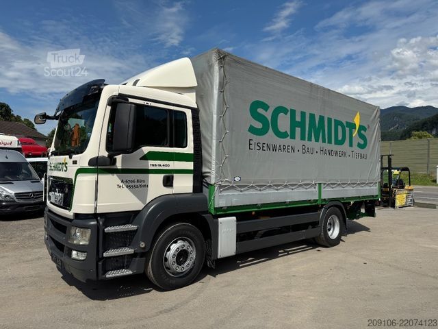 Samochód ciężarowy z plandeką typu platforma MAN TGS 18.400 Pritsche+Plane+LBW  Voll Luft Retarde