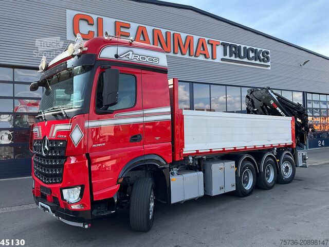 Camion-benne avec grue Mercedes-Benz Arocs 3263 8x4 Euro 6 Hiab 37 Tonmeter laadkraa...