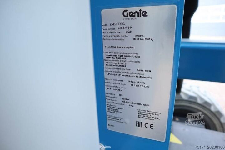 Plataforma de trabalho telescópica articulada Genie Z45FE/DC Hybrid Hybrid, 4x4 Drive, 16m Working Hei