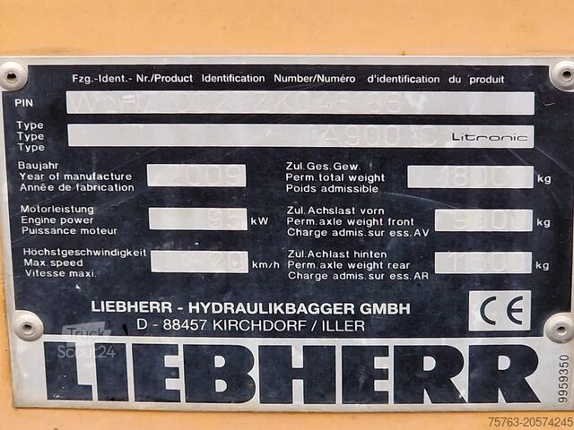 Escavadora de rodas Liebherr A900C - 95 KW - Central Greasing -