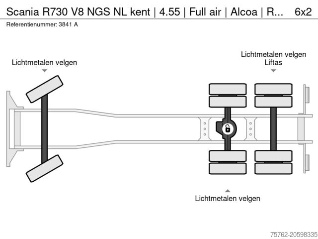 Chassis med førerhus Scania R730 V8 NGS NL kent | 4.55 | Full air | Alcoa |...