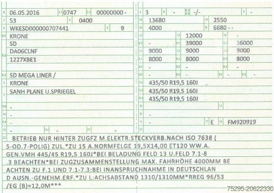 Brandalı açık yarı römork KRONE 3-Achs MEGA Curtainsider Liftachse Hubdach