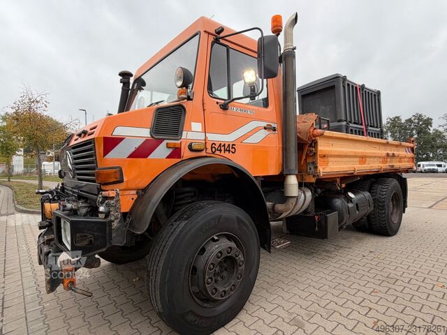 Üç taraflı damperli kamyon MERCEDES-BENZ Unimog U2400 437 Kipper verdichtereinheit