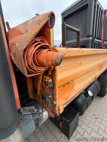 Üç taraflı damperli kamyon MERCEDES-BENZ Unimog U2400 437 Kipper verdichtereinheit