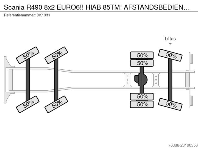  Scania R490 8x2 EURO6!! HIAB 85TM! AFSTANDSBEDIENING!!...