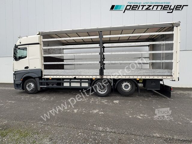 Flatbed truck with tarp Mercedes-Benz Actros 2545 LL Pritsche, Klima, Standklima, PPC, EU 6