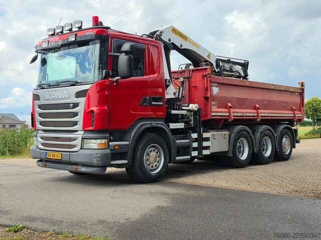 Volquete con grúa Scania G 400 B 8X4*4 TRIPLE!! KRAAN/KIPPER!!  NL TRUCK!