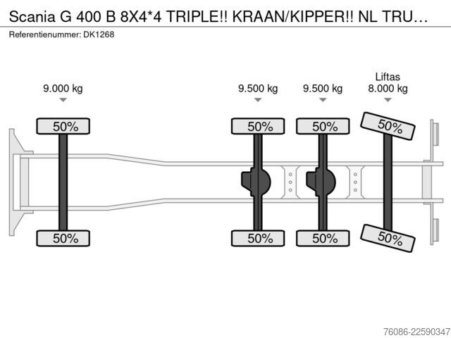 Volquete con grúa Scania G 400 B 8X4*4 TRIPLE!! KRAAN/KIPPER!!  NL TRUCK!