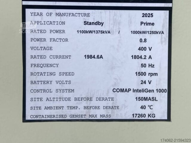 Generator set Cummins KTA50-G3 - 1375 kVA Generator - DPX-18819