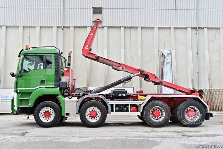 Roll-off tipper truck MAN TGS35.480  8x6 Allrad-HD Pritarder AHK Alufelgen