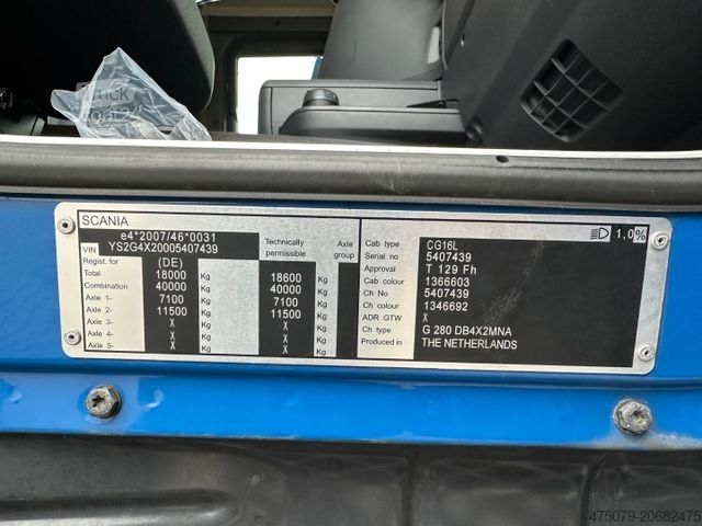 Tenteli düz yataklı kamyon SCANIA G 280 / LBW / Pritsche 7,3 m / 1 x Liege