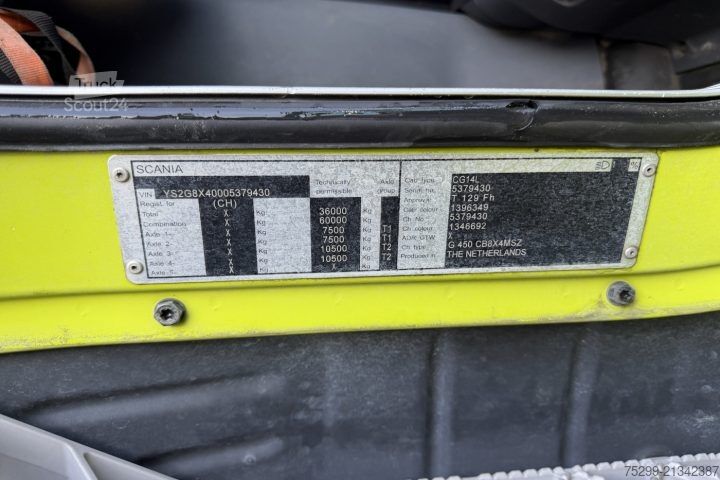 Camião porta-contentores de gancho Scania G450 CB 8x4 Trösch / Swiss-Vehicle