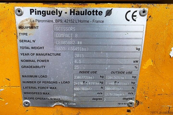 Nůžkový výtah Haulotte Compact 8 Electric, 8.2m Working Height, 350kg Cap