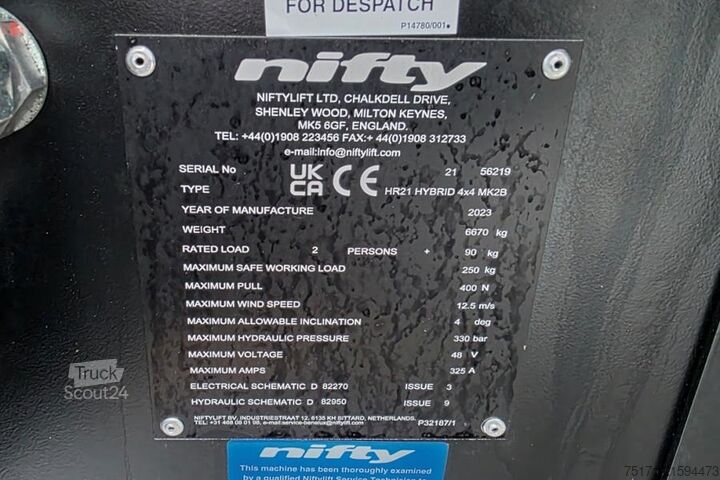 Articulated telescopic work platform Niftylift HR21 Hybrid 4x4 MK2B Hybride, 4x4 Drive, 21m Worki