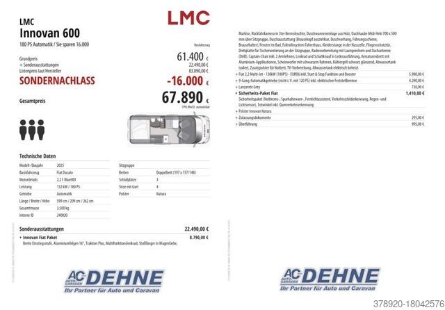 Autocaravana LMC Innovan 600 180 PS Automatik / Sie sparen 16.000