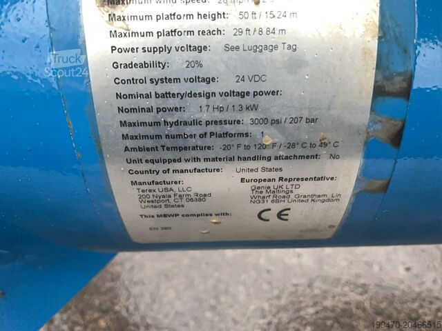 Aanhangwagen gemonteerde hoogwerker Genie TZ-50 Hybrid w/Drive (17m)