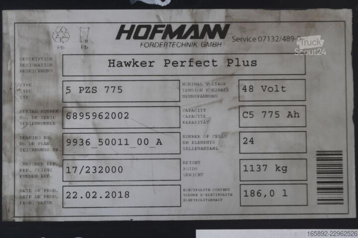Forklift aküsü HAWKER 48 Volt 5 PzS 775 Ah