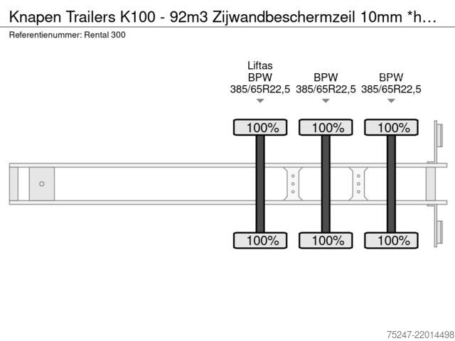 Pārvietojamā grīda Knapen Trailers K100 - 92m3 Zijwandbeschermzeil 10mm *huren / l...