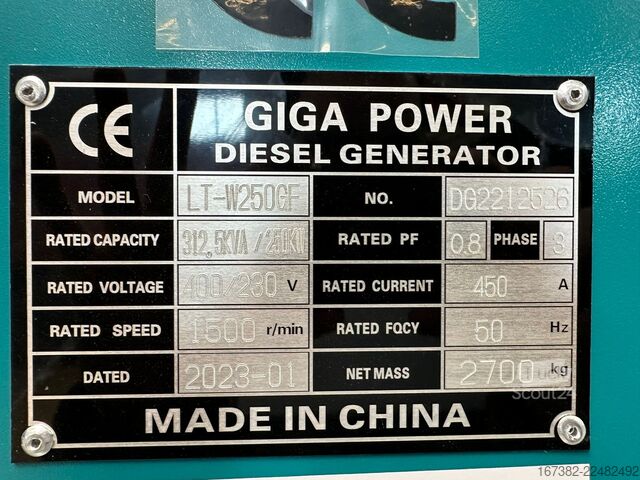 Tilslag Giga power LT-W250GF 312.5 kVA silent generator