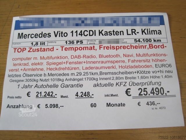 Skriňová dodávka Mercedes-Benz Vito 114CDI Kasten LR - Heckdrehtüren - TOP Zustand - Kima, Tempomat, Rückfahrkamera