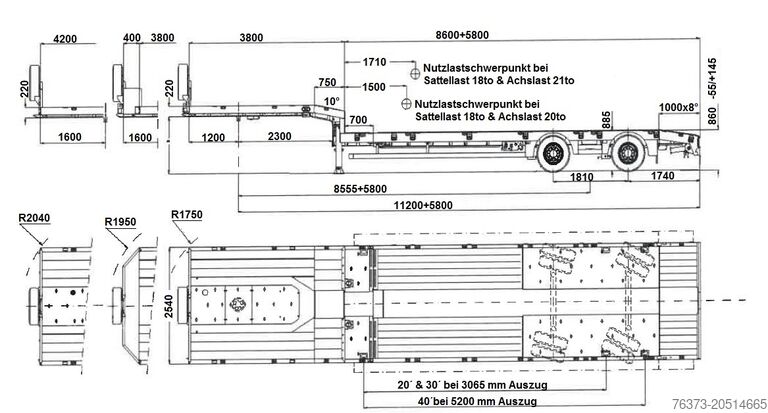 Návěs s nízkým nakladačem MAX Trailer 2-Achs-Tele-Semi Sattelauflieger