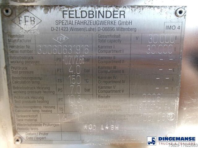 Tank Feldbinder Chemical tank inox 30 m3 / 1 comp + pump