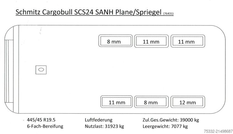 Open semitrailer with tarp Schmitz Cargobull 3 achs Mega Hubbdach 445 Portal UNFALL