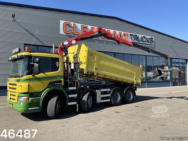 Volquete con grúa Scania P 400 8x4 Retarder HMF 16 Tonmeter Z-kraan