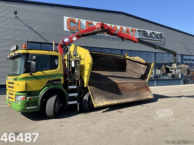 Volquete con grúa Scania P 400 8x4 Retarder HMF 16 Tonmeter Z-kraan