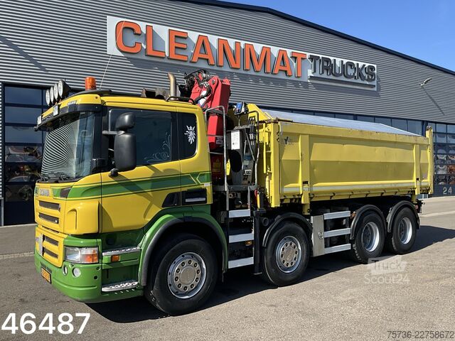 Volquete con grúa Scania P 400 8x4 Retarder HMF 16 Tonmeter Z-kraan