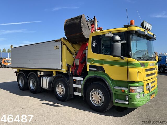 Volquete con grúa Scania P 400 8x4 Retarder HMF 16 Tonmeter Z-kraan