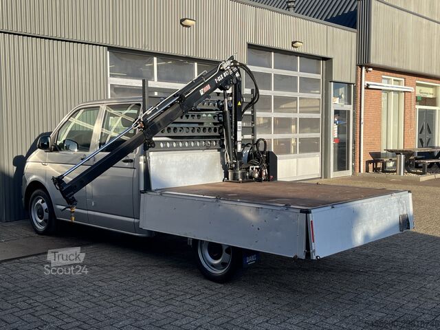 Platformslastbil med kran VW Transporter 2.0 TDI L2H1 DC Openlaadbak Pick-up...
