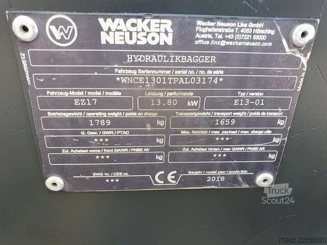 Mini bager WACKER NEUSON E13-01 - Model EZ17 Minigraver - 757 uren
