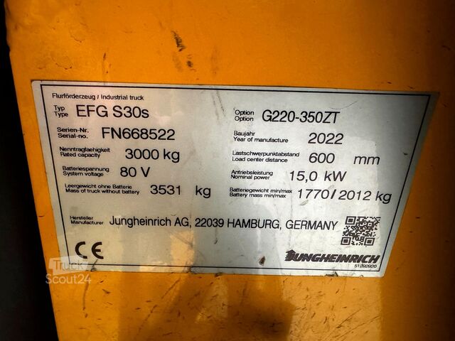 Apkope + UVV 07/27, elektriskais, 2 910 m/h Jungheinrich EFG S30