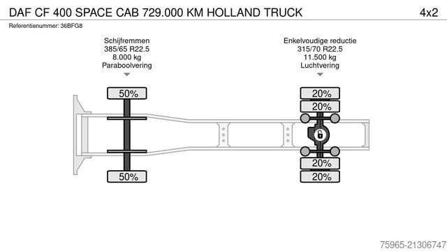 Tracteur routier standard DAF CF 400 SPACE CAB 729.000 KM HOLLAND TRUCK