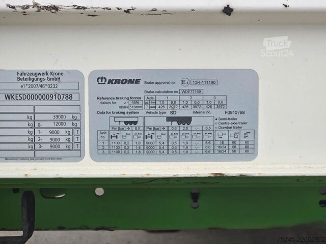 Semi-remorque bâchée KRONE SD * PR.+PL. * SAFETY ROOF * BPW * LIFT *